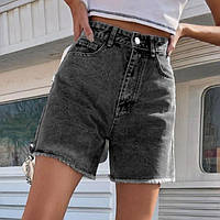 Шорты женские джинсовые с высокой талией Модные шорты с высокой посадкой и необработанным краем (серые) S