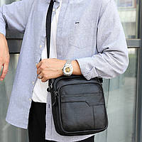 Мужская сумка через плечо кожа борсетка мужская кожаная сумка для документов планшет черная