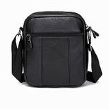Мужская сумка через плечо кожа борсетка мужская кожаная сумка для документов планшет черная, фото 3