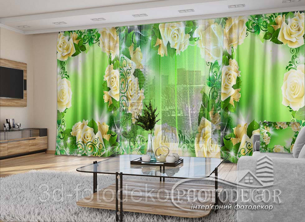 3D - Фото Штори і тюль "Троянди в орнаменті" - будь-який розмір. Читаемо опис!