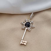 Жіночий срібний кулон із золотом авантюрином і цирконами Ключик
