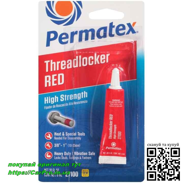 Фіксатор різі Permatex threadlocker red high strength 27100 високої міцності червоний