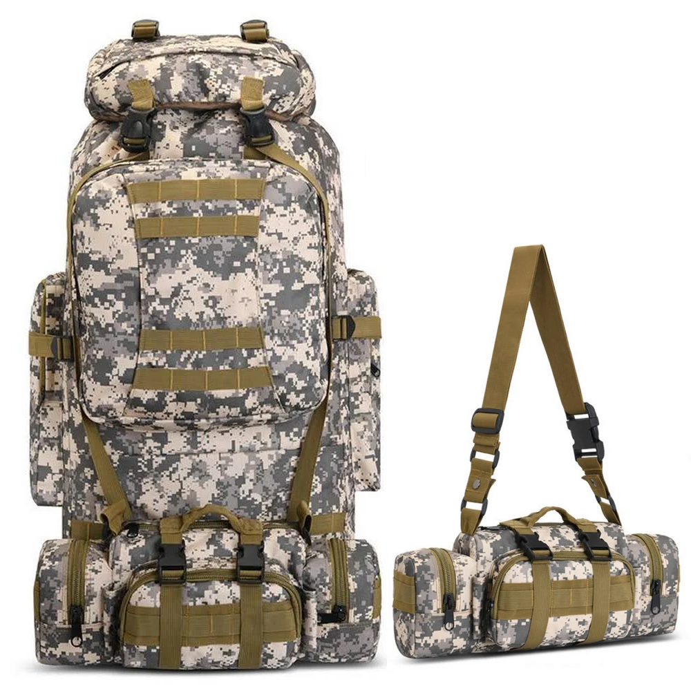 Рюкзак тактичний 80 л (80x22x39 см) + Підсумок, Світлий піксель / Туристичний похідний рюкзак