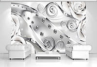 Флизелиновые фотообои 3д цветы 368x280 см Белые бутоны роз и бриллианты (2613V10)+клей