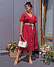 Сукня літня на гудзиках червоного кольору в горох, з кишенями, пояс у комплекті (58-60), фото 3
