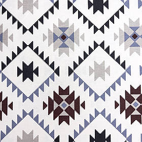 Тканина DUCK "Геометричний орнамент блакитний, сірий, коричневий"
