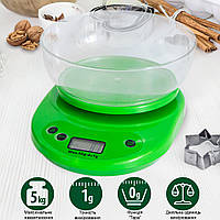 Весы кухонные с чашей Cook book (ACS KE1) до 5кг Зеленые, настольные электронные весы для кухни (TI)