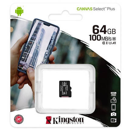 Карта пам'яті microSDXC Kingston Canvas Select Plus 64 GB Class 10 А1 UHS-1, фото 1