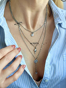 Намисто з підвіскою з 3 частин Guess. Жіноча біжутерія гес. Кольє в серебрі.