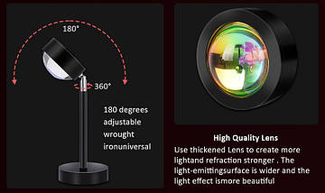 Проєкційна різнобарвна RGB LED-лампа Sunset Lamp з ефектом заходу з пультом, світильник заходу/розсвітла, 1, фото 6