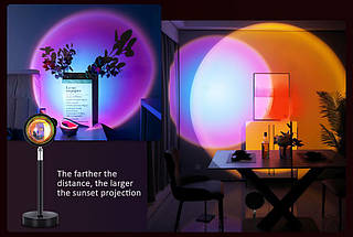 Проєкційна різнобарвна RGB LED-лампа Sunset Lamp з ефектом заходу з пультом, світильник заходу/розсвітла, 1, фото 3
