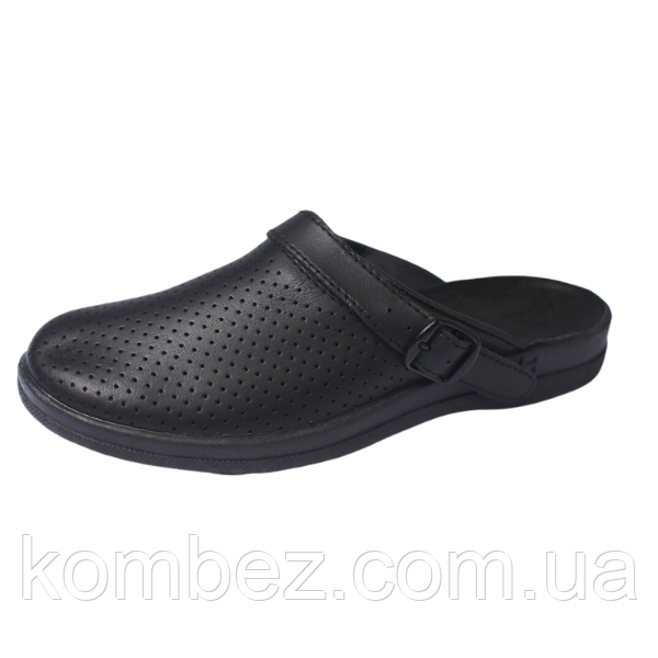 Тапочки сабо чоловічі ІОНЕЛ чорні шкіра перфорована, фото 1