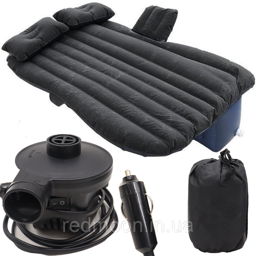 Матрац в машину на заднє сидіння з насосом 135x80см, Чорний / Ліжко матрац в авто / Матрац для машини, фото 1