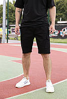 Стильные трикотажные шорты мужские легкие повседневные оверсайз черные / Шорты спортивные мужские