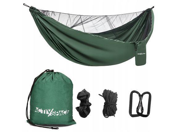 Гамак без поперечки ACTIV/SPACE відтінки зеленого 250 кг 260 x 140 + москітна сітка, фото 1