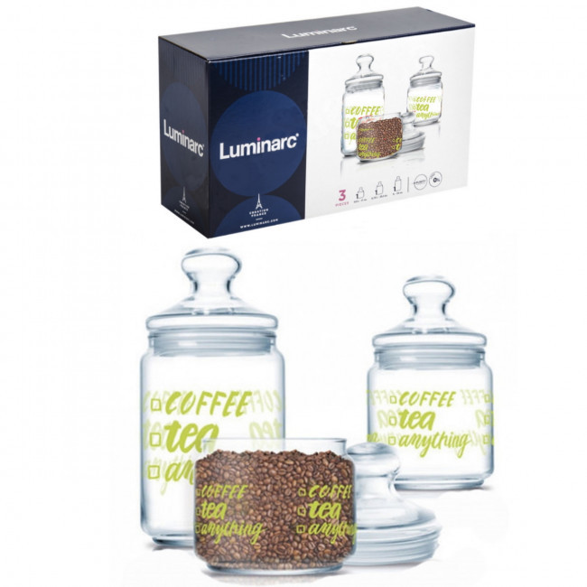 Набір скляних банок Luminarc Jar Pot Coffee Tea 3 шт 0,5+0,75+1 л (p6667), фото 1