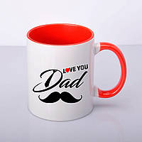 Чашка червона всередині та ручка "I LOVE YOU DAD"