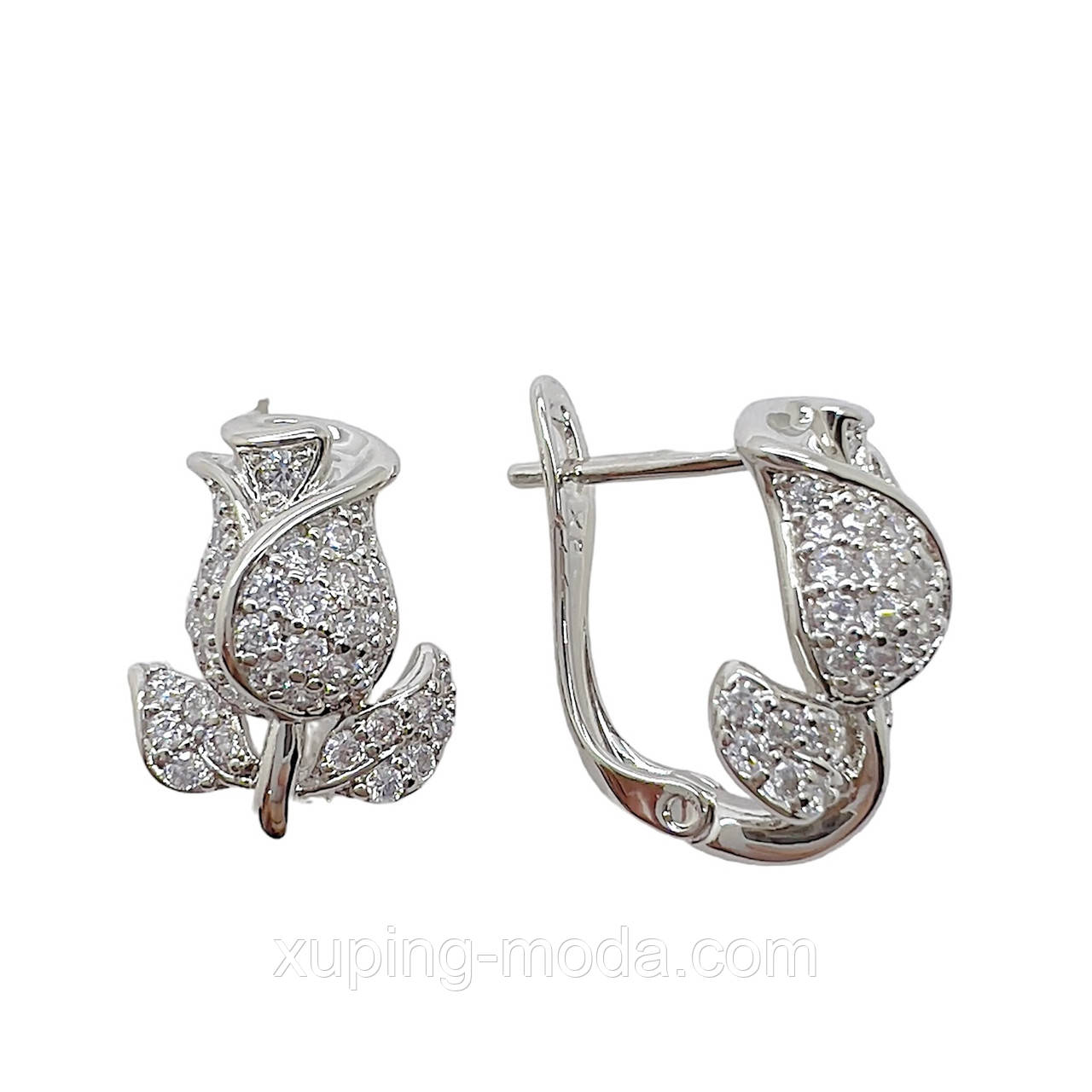 Сережки трійки xuping. 15х10 мм. Родій, фото 1