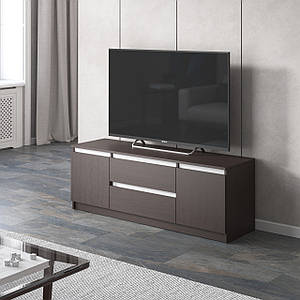 Тумба під телевізор VAYS, для вітальні, сучасна, 2 висувних ящика та дві двері, без ручок R-28 Венге Темний-Білі планки