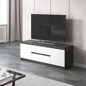 Тумба під телевізор VAYS, для вітальні, сучасна, 2 висувних ящика та дві двері, без ручок R-28 Антрацит-Білий фасад