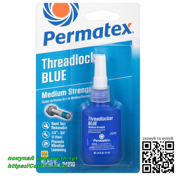 Фіксатор різі Permatex threadlocker blue medium strength 24210 середньої фіксації синій