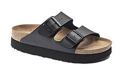 Жіночі ортопедичні шльопанці Birkenstock Arizona Grooved Vegan чорні шльопки екошкіра Birko-Flor 38 розмір