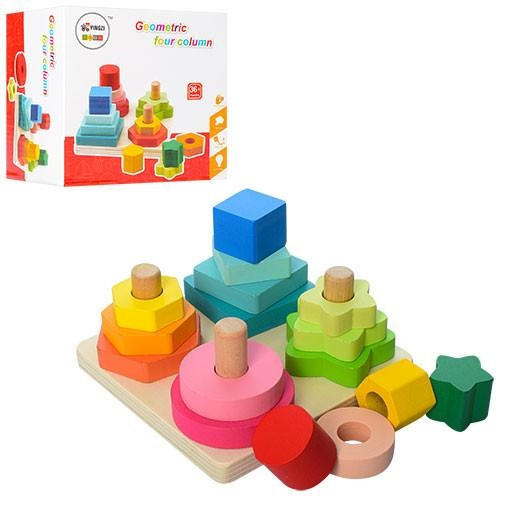 Дерев'яна іграшка Геометричні фігури, 16 шт., у коробці 13,5-13-8 см