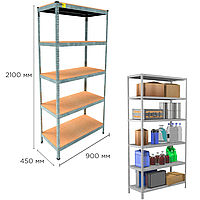 Металевий стелаж на 5 полиць MRL-2100 900x450 мм оцинкований збірний для зберігання (em-1734926300) PER