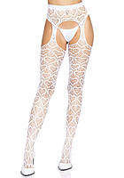 Leg Avenue Heart net suspender hose OS White