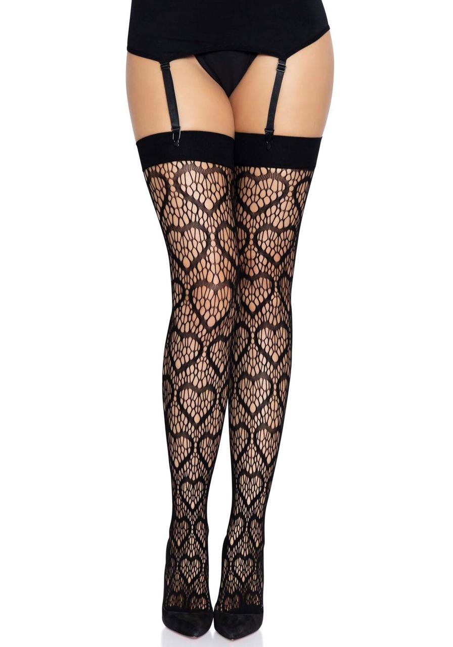 Панчохи еротичні Leg Avenue Heart net thigh highs 1/2/3 Чорний ( SO7909 )