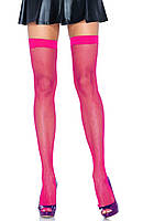 Неонові панчохи-сітка Leg Avenue Nylon Fishnet Thigh Highs Neon Pink, one size