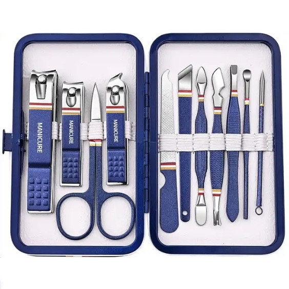 Військовий набір для манікюру Manicure в чохлі кусачки ножиці сталь синій, фото 1
