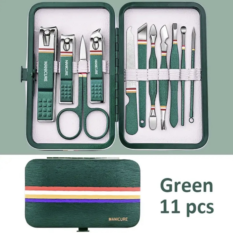 Військовий набір для манікюру Manicure в чохлі кусачки ножиці сталь зелений, фото 1