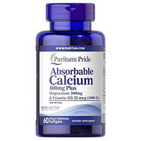 Absorbable Calcium 600 мг Plus Magnesium 300 мг & Vitamin D3 25 мкг Puritan's Pride (60 капсул)