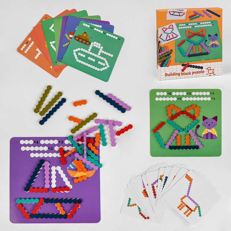 Дерев'яна логічна гра С 48685 (40) 79 елементів, 55 різно кольорових сот, 24 двосторонні картки із завданнями, в коробці