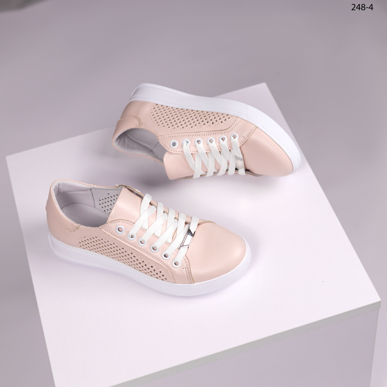 Шкіряні жіночі кеди колір пудра  37,38, фото 1