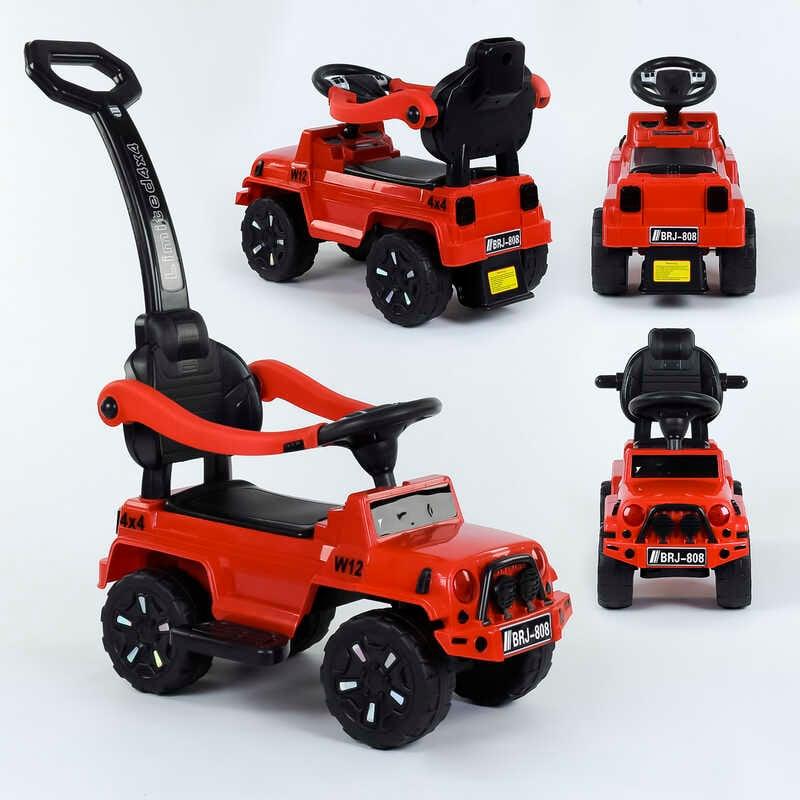 Машина-Толокар з ручкою 808 W-5566 JOY (4) колір ЧЕРВОНИЙ, РОСІЙСЬКІ ПІСНІ, СВІТЛОВІ ЕФЕКТИ, знімний захисний бампер, багажник, в