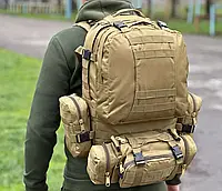 Штурмовая тактическая сумка 60 л, рюкзак с дополнительными подсумками койот
