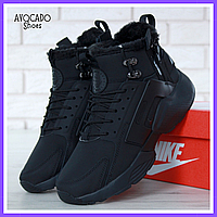 Кроссовки мужские зимние Nike Huarache Acronym black с мехом / Найк Хуарачи Акронум черные на меху