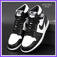 Кроссовки зимние мужские Nike Air Jordan Retro 1 black white c мехом / Найк Джордан Ретро черно белые на меху