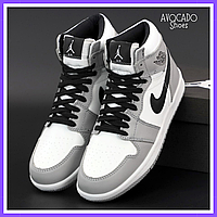 Кроссовки зимние мужские Nike Air Jordan Retro 1 gray white c мехом / Найк Джордан Ретро серые белые на меху