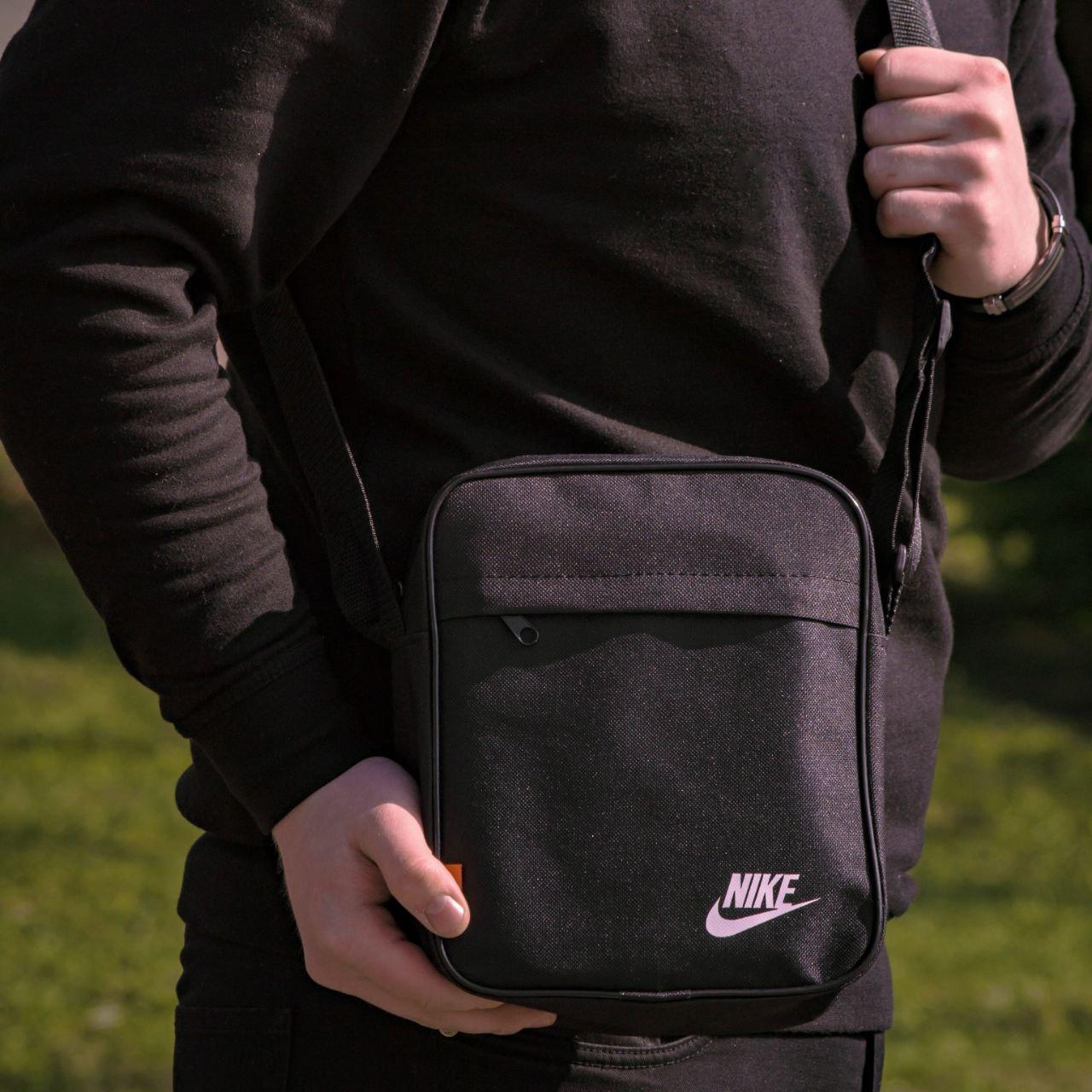 Барсетка сумка чорна Nike чоловіча тканинна через плече Сумка барсетка месенджер чоловічий Найк ТОП якість