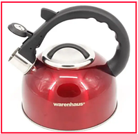 Чайник металевий із неіржавкої сталі зі свистком 2.5 л Warenhaus з подвійним дном для всіх типів плит червона