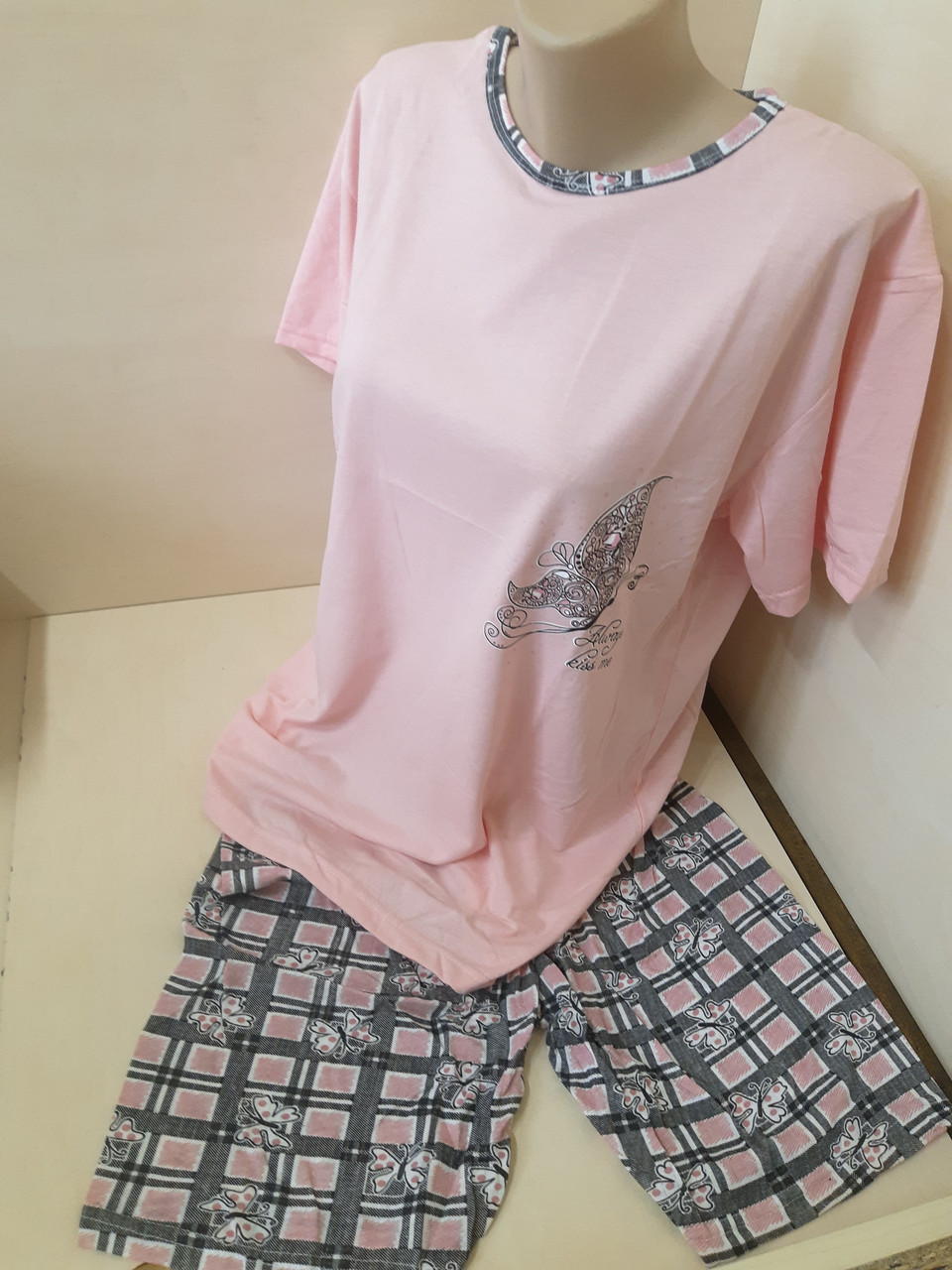 Летняя женская пижама футболка шорты Турция большие размеры 50 52 54 56 - фото 8 - id-p1859675530