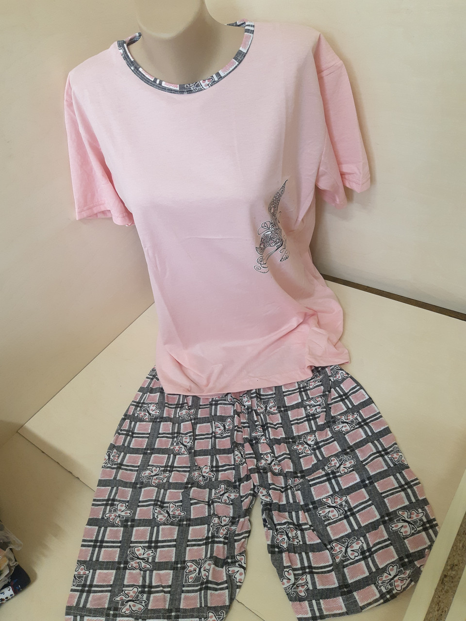 Летняя женская пижама футболка шорты Турция большие размеры 50 52 54 56 - фото 7 - id-p1859675530
