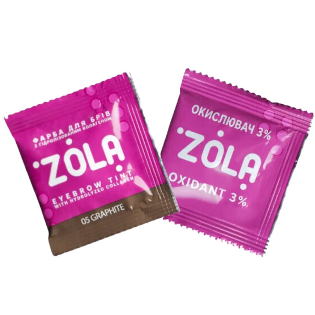 Фарба графіт (05 Graphite) для брів з колагеном + окислювач 3% ZOLA, в саше 5 мл