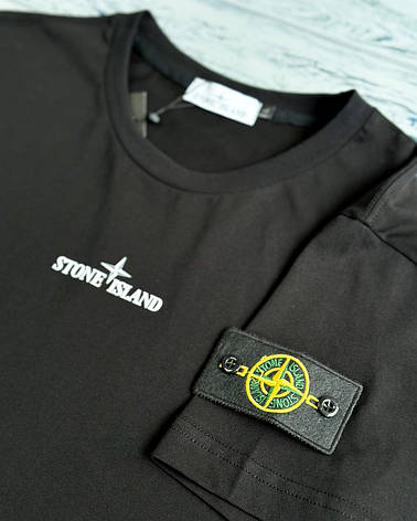 Чоловіча футболка Stone Island з патчем Стон Айленд чорна, фото 1