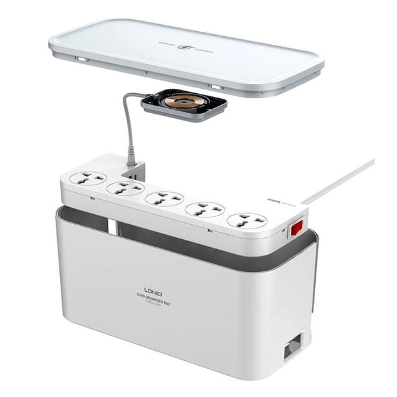 Подовжувач із заземленням 2 метри 5 розеток + 2USB Type-C QC Ldnio SCW5354 Qi White N