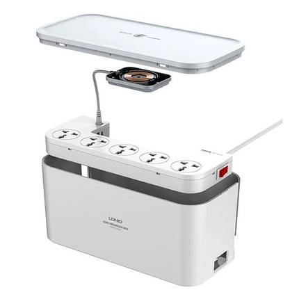 Подовжувач із заземленням 2 метри 5 розеток + 2USB Type-C QC Ldnio SCW5354 Qi White N, фото 1