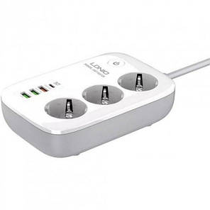 Подовжувач мережі 2 метри 3 розетки + 3USB Type-C QC Wi-Fi Ldnio SEW3452 White N, фото 3